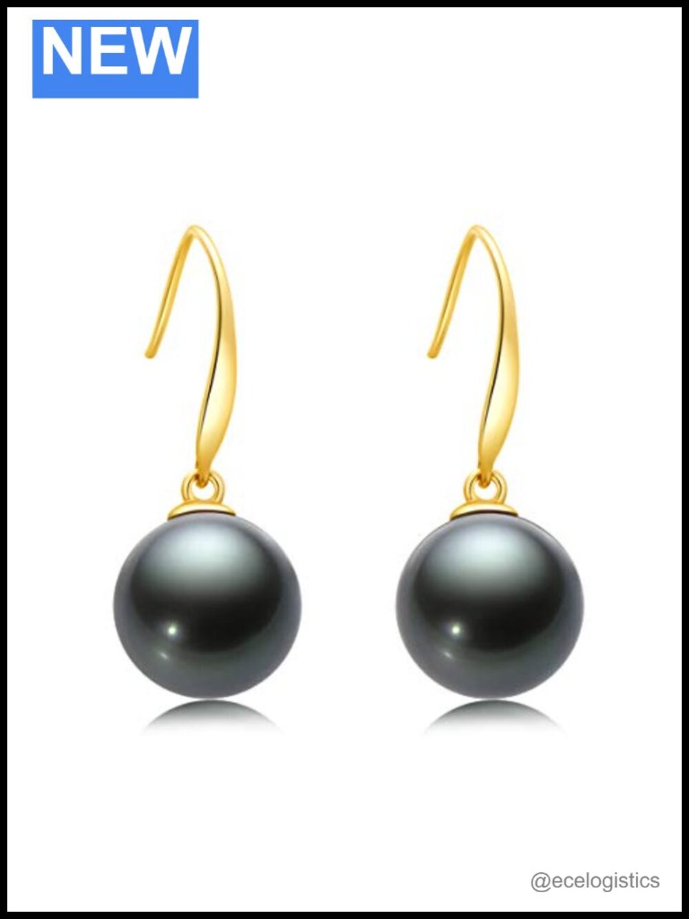 18K Gold Black Pearl Dangle Earrings